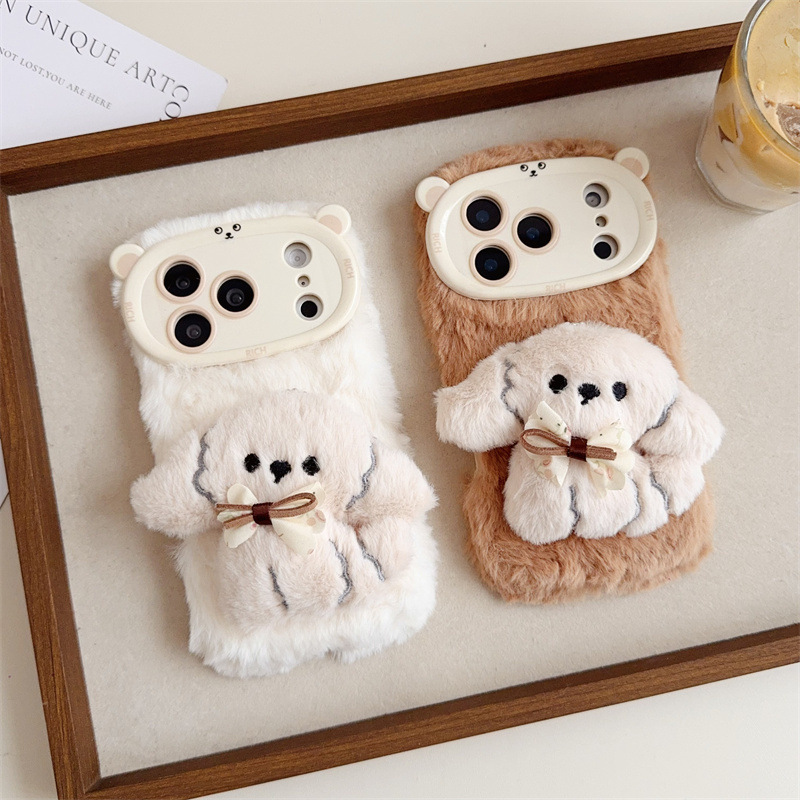 Phone Cases Bulk - เคสโทรศัพท์ลายการ์ตูน 3 มิติ รูปโบว์น้องหมาขนปุย อุ่นสบาย สำหรับ