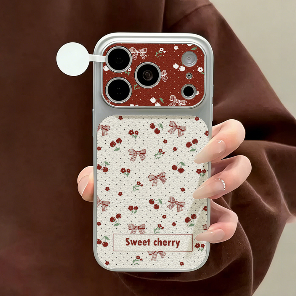 Phone Cases Quality - เคสโทรศัพท์หนังลายโบว์เชอร์รี่หวาน สำหรับ iPhone 12 14 17