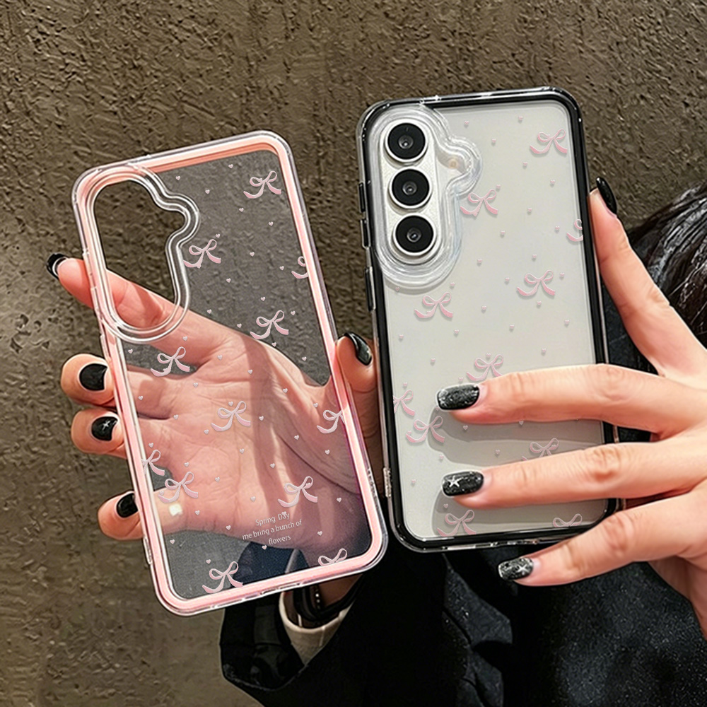Phone Cases Quality - เคสโทรศัพท์น่ารักสีชมพูประดับโบว์นุ่ม สำหรับ Samsung A57 A17 A07